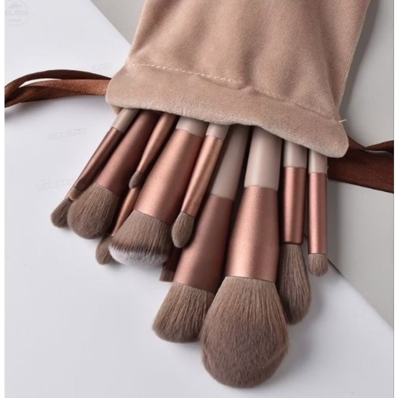 Kit 13 Pincéis Profissional Kabuki Pincéis de Maquiagem Contorno Premium Kit com Bolsa Aveludada