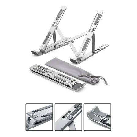 Base Suporte Para Pc Notebook Alumínio Portátil Articulado Dobrável Tablet Laptop Mesa Davely Cor Prateado