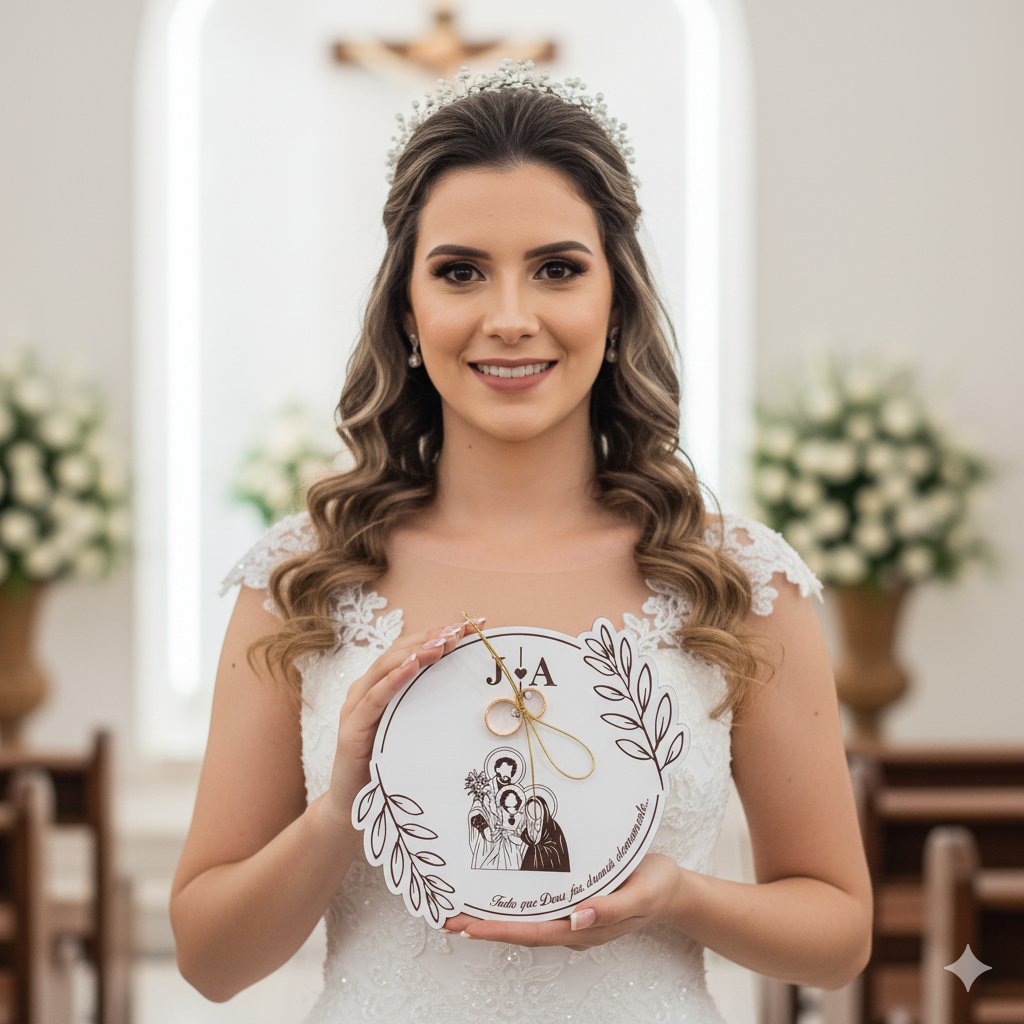 Porta Aliança Personalizado para Casamento Sagrada Familia