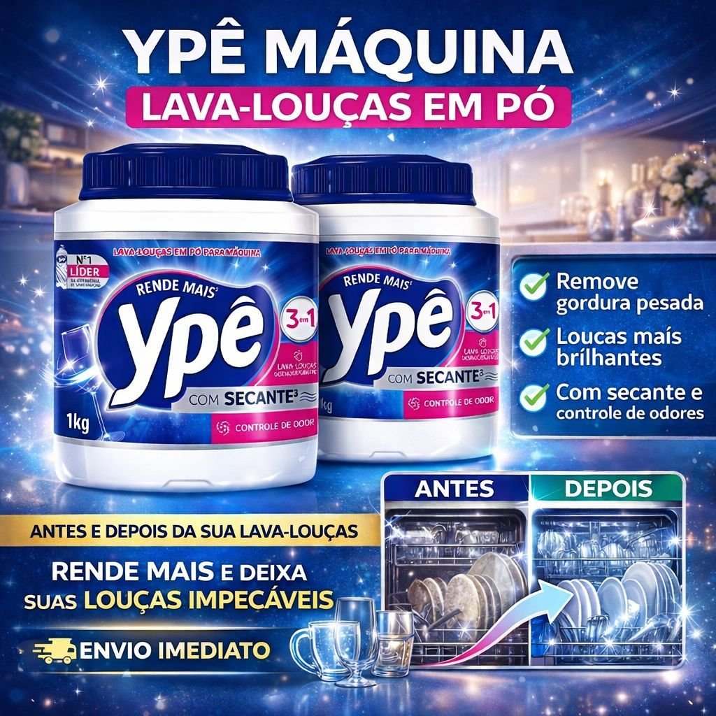 Lava Louças Ypê em Pó 1Kg -Detergente para Máquina -Limpeza Profunda e Secagem
