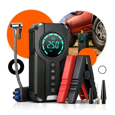 Auxiliar Partida Bateria Compressor Ar Emergência Portátil Veicular Com Compressor De Ar, Hold On Portátil Compressor Ar 10000mah Veicular