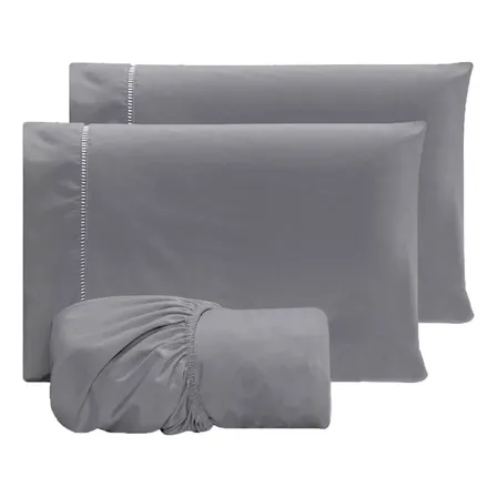 Jogo Lençol Casal 3pç 400 Fios Hipercal Conforto Macio Cor Cinza Desenho Do Tecido Liso