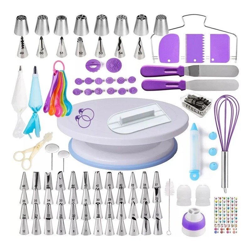 Kit Confeiteiro Completo 137/322 Peças Confeitaria Profissional Bailarina Giratória Bicos Inox Manga Espátulas Raspadora