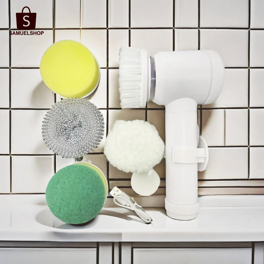 Kit Escova Elétrica de Limpeza 5 em 1 Sem Fio，Limpador Multiuso Prático para Cozinha e Banheiro