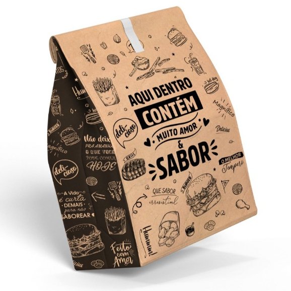 Saco Para Delivery Kraft SOS Grande 31x24x14 C/ 100 Unid Embalagem Hamburguer Restaurante Lanchonete