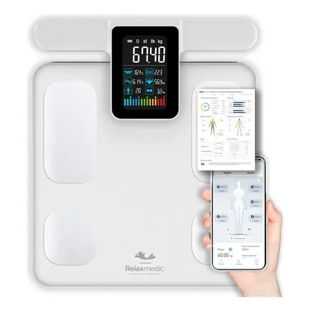 Balança Bioimpedância Corporal Digital Profissional 8 Eletrodos Bodyscan Pro - Relaxmedic Cor Branca Branco