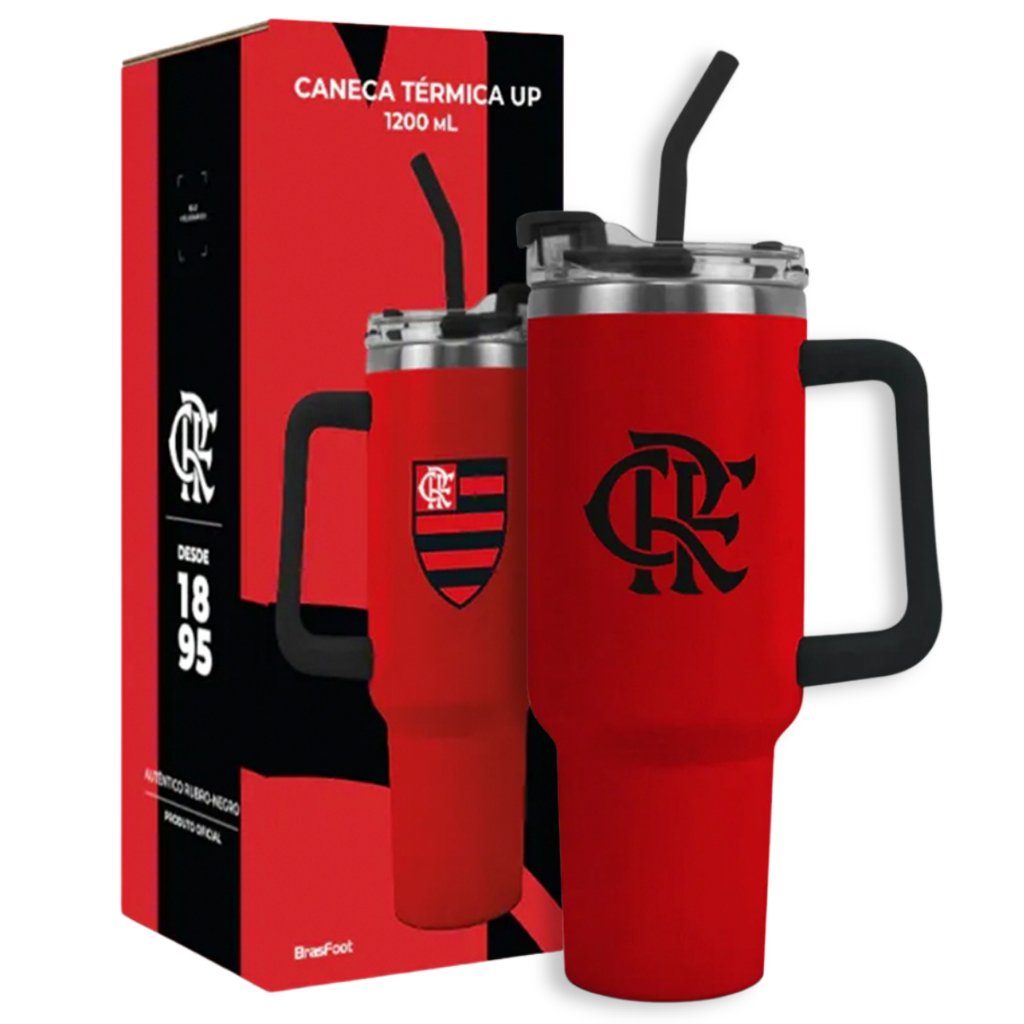 Caneca Térmica Flamengo 1200ml OFICIAL Brasfoot | Copo Gigante UP | Cerveja Café Chá Quente/Frio