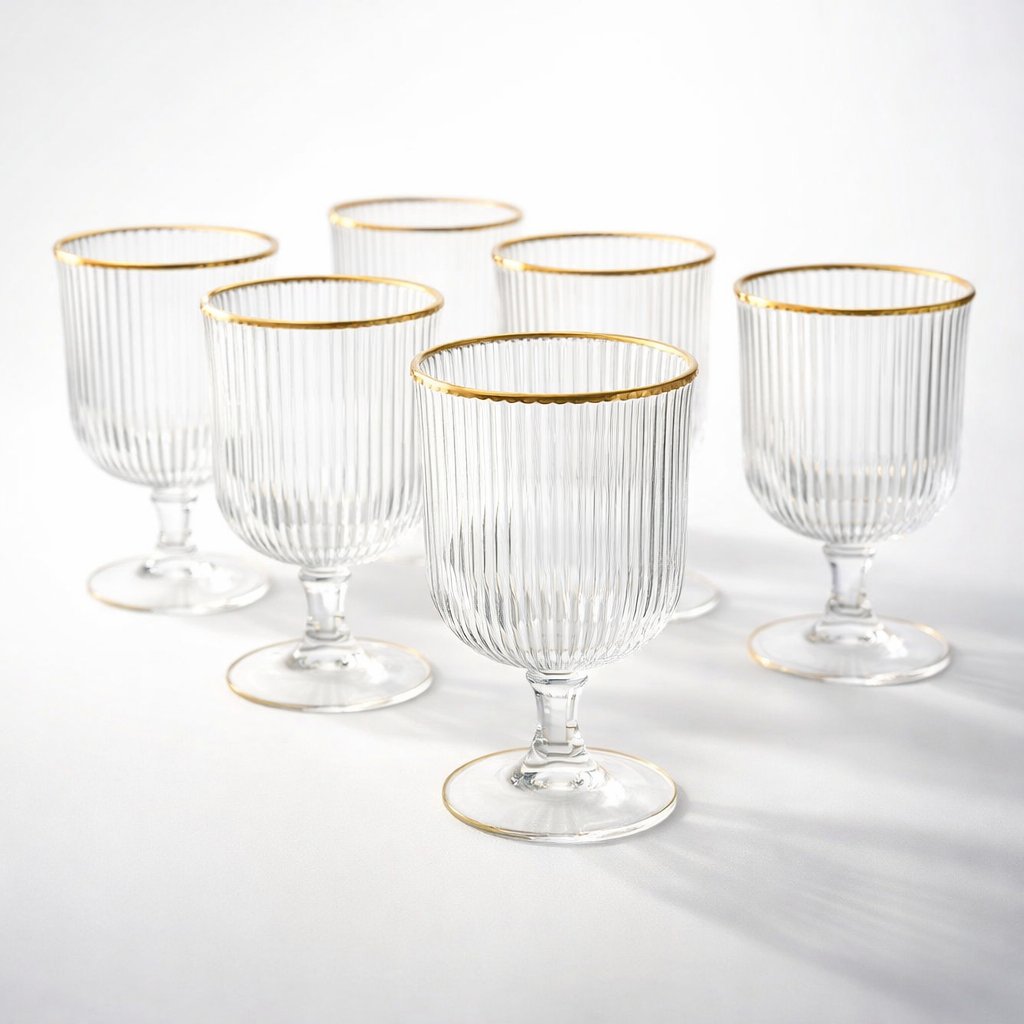 Kit Conjunto 2, 4, 6 ou 12 Taças Versalhes Borda Dourada 340ml Água Suco Restaurante Presente Casa