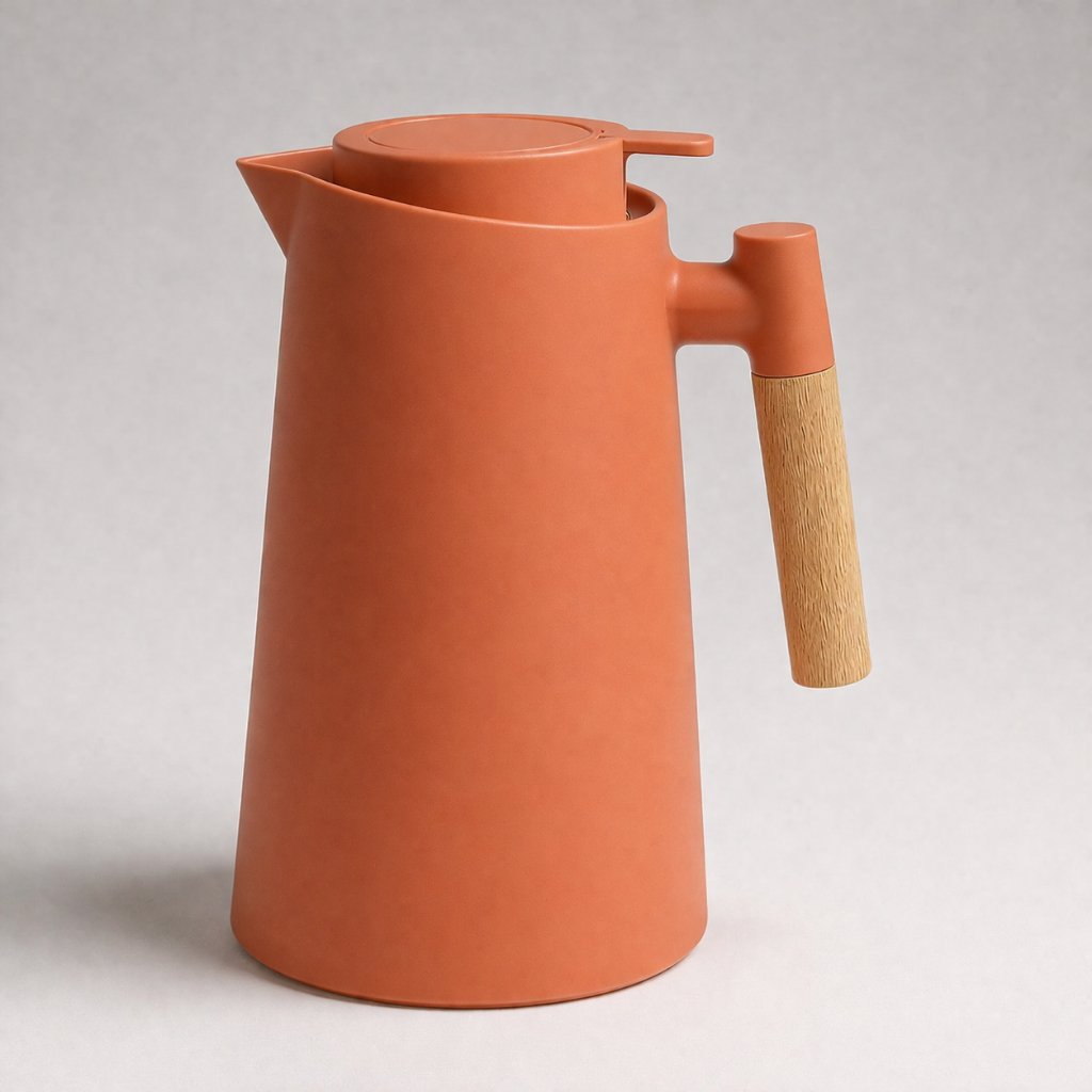 Garrafa Térmica 1L Para Café Cabo Madeira com Botão Acionamento Click Nórdica Vácuo Preta