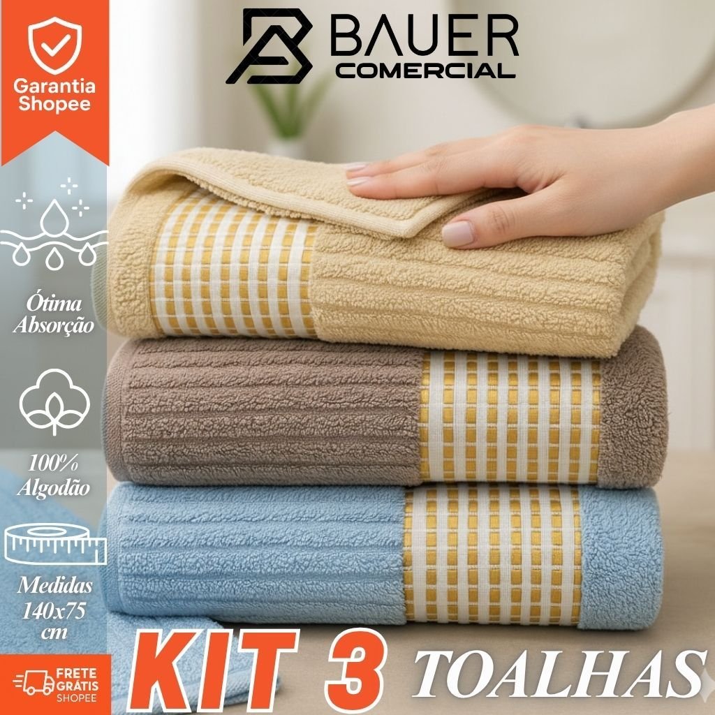 Kit 3 Toalha Tokio Banho Banhão Canelada Luxo 100% Algodão 140x75cm