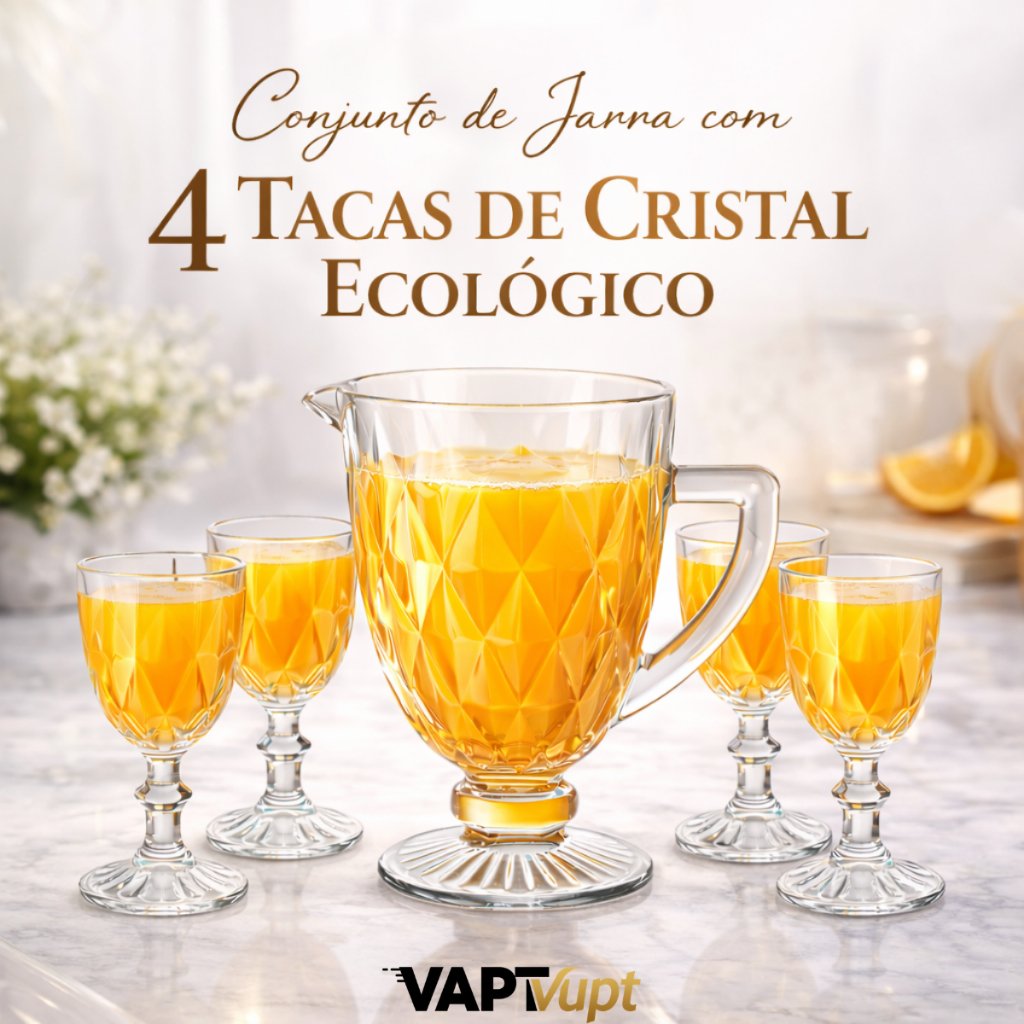 Kit Jarra Vidro 1,2L ou Kit Jarra + 4 Taças Vidro 330ml Diamond Transparente Diamante Mesa Posta Café Manhã Luxo