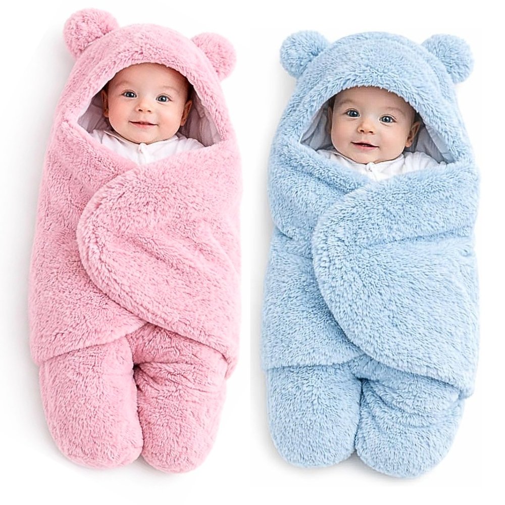 Saco de Dormir Bebe Ursinho com Sherpa Inverno Menina e Menino Charutinho Enrolar o Bebe | 2 CORES