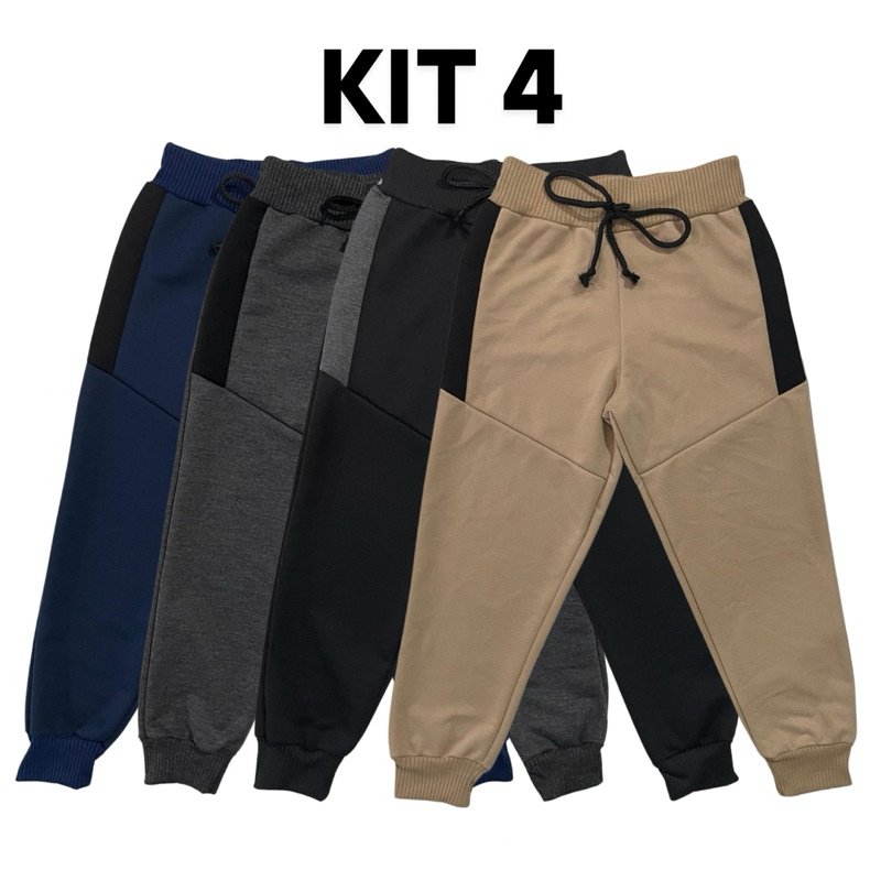 Kit 4 Calça de Moletom Moletinho Menino Infantil com Cadarço Quentinha Confortável Estilosa