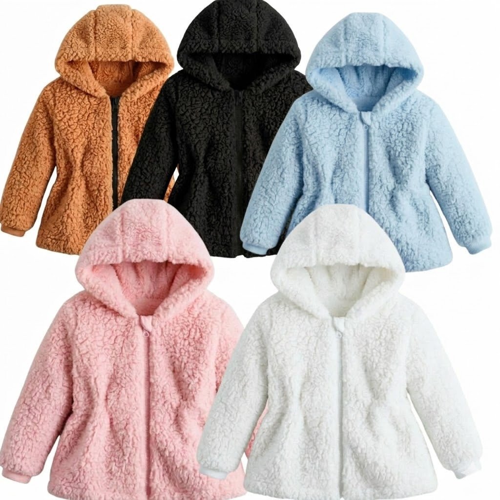 Casaco Teddy Infantil Menina Capuz Blusa Touca com Ziper Ted Tedy  Forrado Quente Feminina Jaqueta Infantil frio  2026