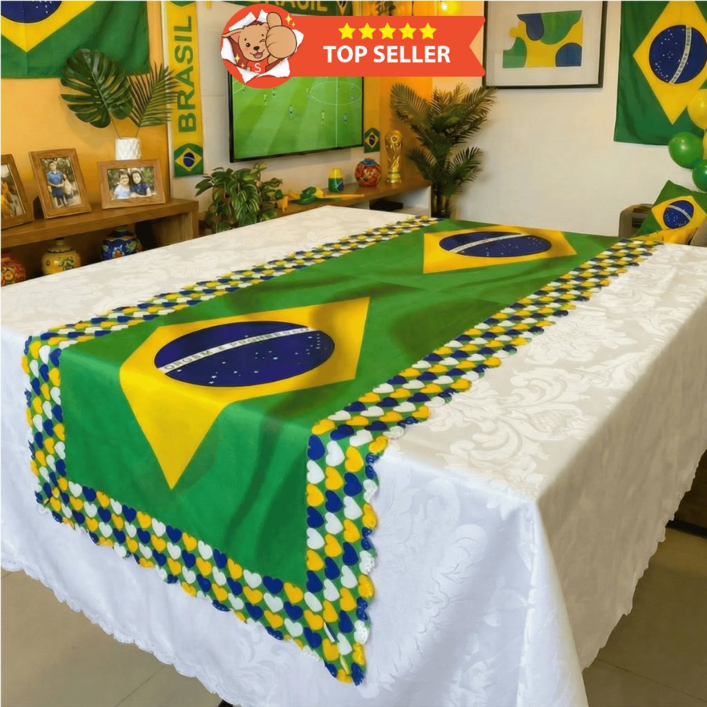 Caminho de Mesa 1,30x50 Copa do Mundo Brasil Mesa Posta Decoração Cozinha Sala Torcida Casa