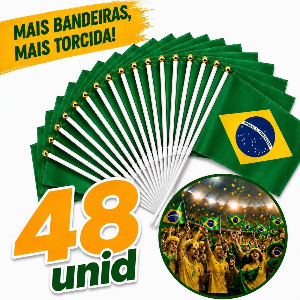 Bandeirinhas Do Brasil Copa Do Mundo 2026  De Mão Torcida Com Cabo Haste Manifestação Atacado