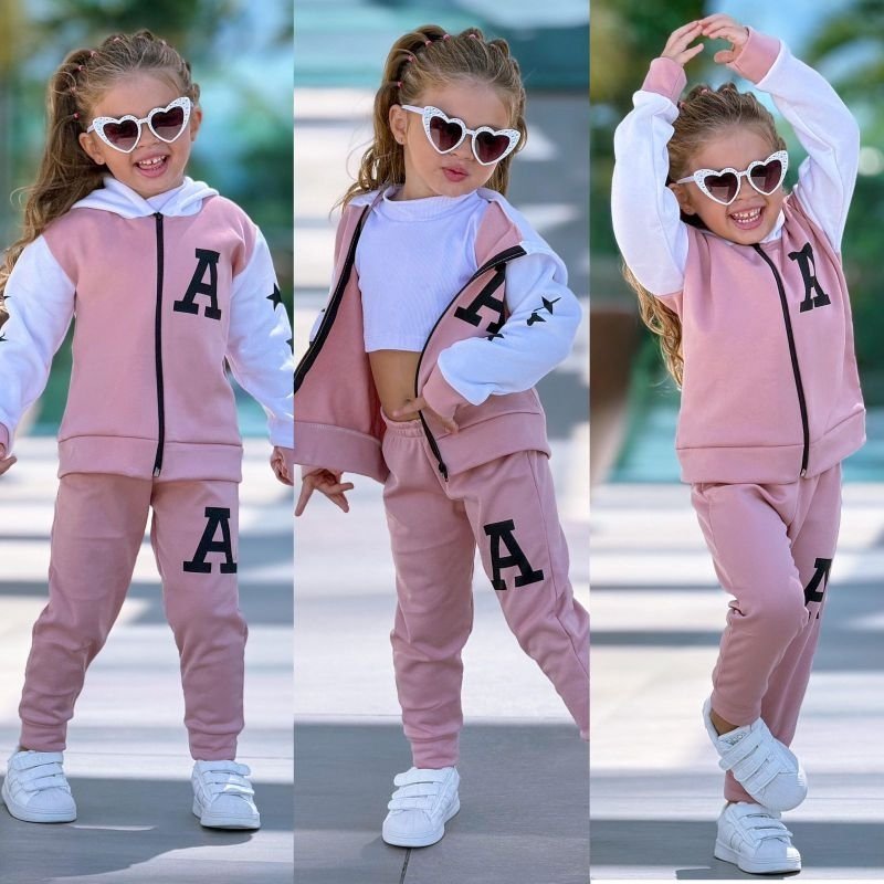 Conjunto Infantil De Moletom feminino Roupa de Frio com capuz de menina kit 2 Peças
