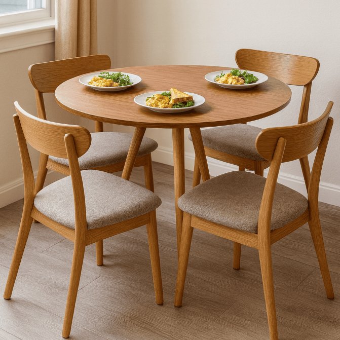 Mesa de Jantar Tampo de Madeira Redondo 70 / 80 cm Base 3 Pés Palito