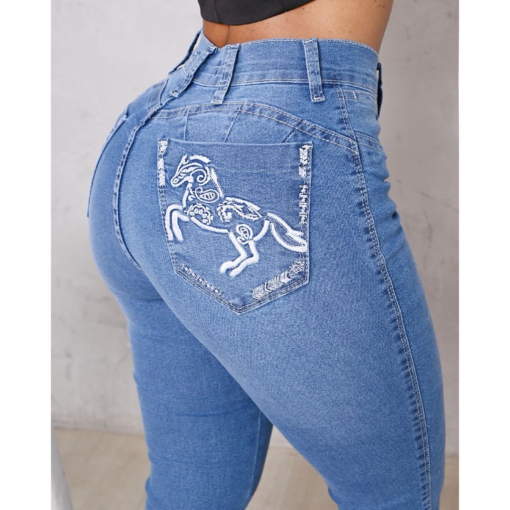 Calça Jeans Feminina Country Bordada Com Elastano Boot Coot Flare Cavalo