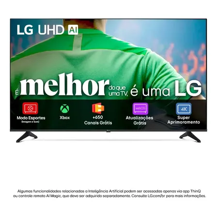 Smart TV LG UHD AI UA75 50 polegadas HDR10 Pro Processador α7 AI Ger8 webOS 25