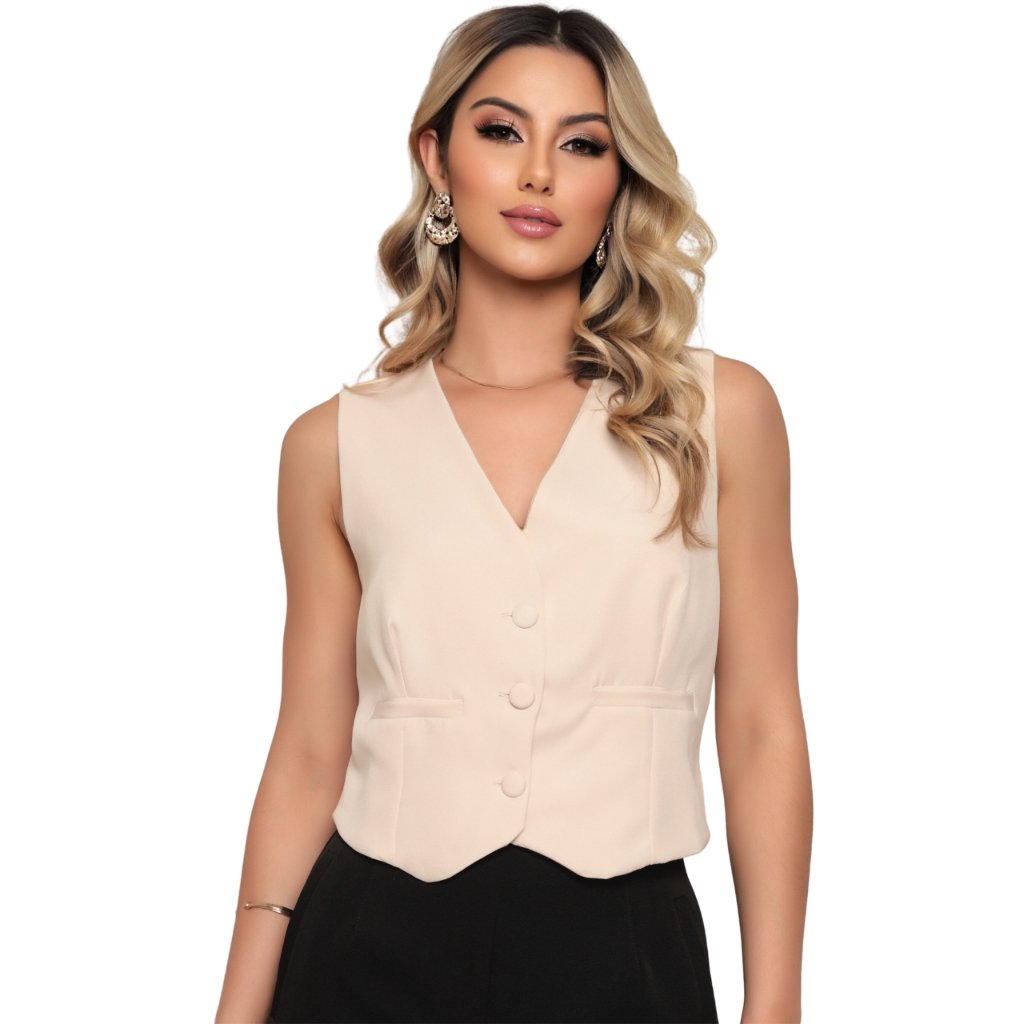 Colete Feminino Alfaiataria Botões Forrados Moda Blogueira