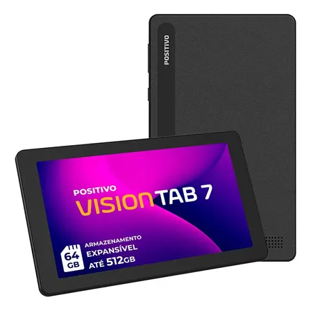 Tablet Positivo Vision TAB 7 - Processador Octa-Core 3GB RAM 64GB Armazenamento Tela 7” IPS Bateria 3100mAh, Android 14 Go, Wi-fi - Preto