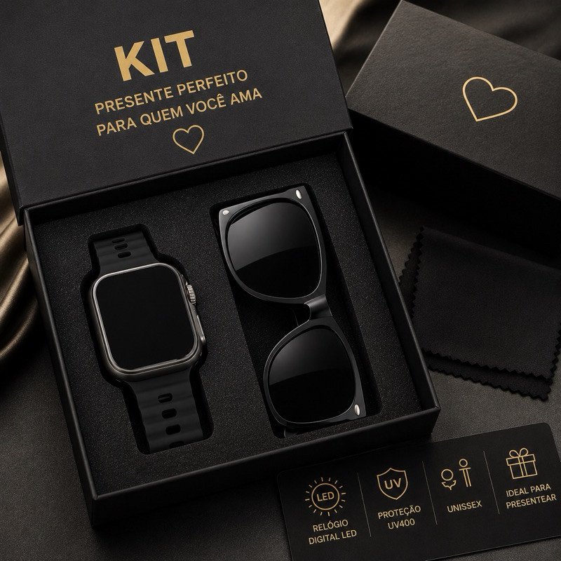 Kit Presente Relógio Digital LED + Óculos de Sol UV400 Unissex Masculino Feminino