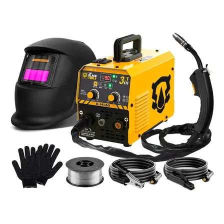 Maquina Inversora De Solda Mig Sem Gás 130a 3 Em 1 Tig Lift Com Acessórios Amarelo The Black Tools