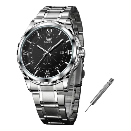 Opk Original Relógio Masculino Quartzo À Prova D'água 6003 Prateado Preto
