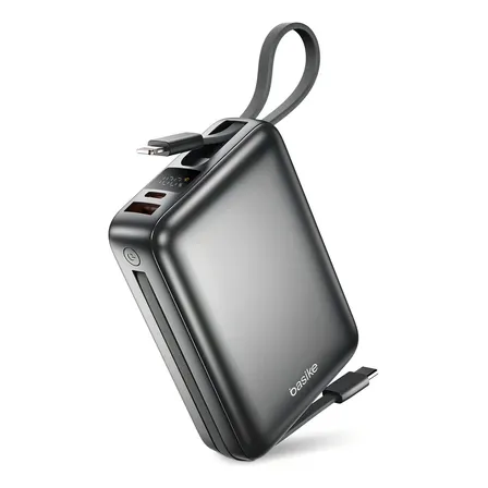 Carregador Portátil Power Bank Basike 20000mAh 22.5W Rápido Cabos Embutidos Tipo C iPhone Samsung