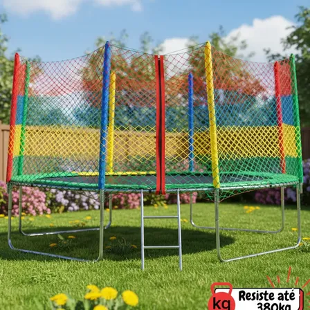 Cama Elástica Trampolim 305 Cm, 380 Kg, Com Rede E Escada Preto Colorido