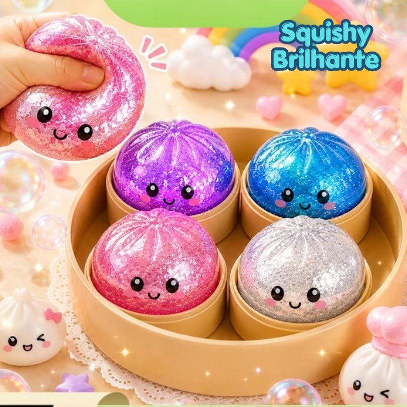 Bola de Pressão Baozi Dumpling: Bola sensorial Squishy com glitter, toque macio e baixo retorno, alivio stress