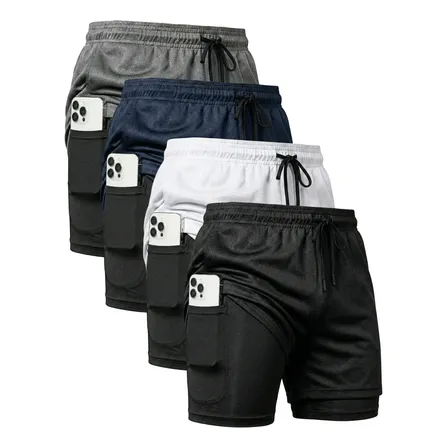 Kit 4 Shorts 2 Em 1 Duplo Dryfit Masculino Compressão Térmic