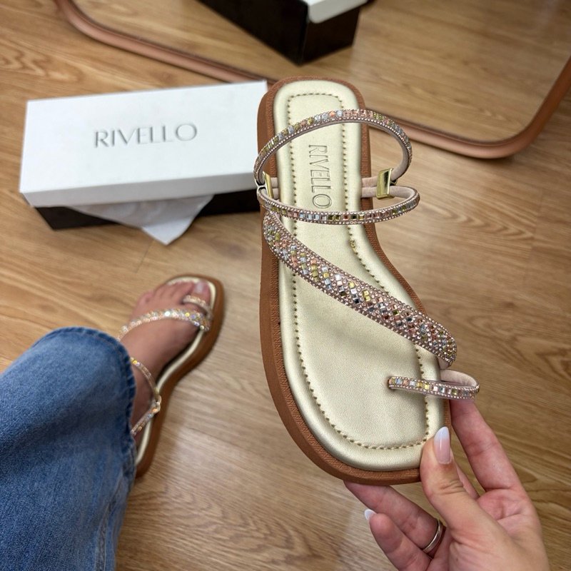 Rasteira Feminina Rivello com Strass e Brilho Casual Confortável