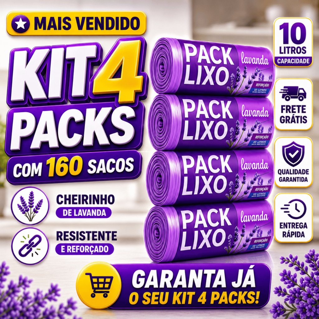 Kit 4 Rolos Sacos de Lixo 10L 160 Unidades Perfumado Cheiroso Lavanda Tira Odores Pia Banheiro